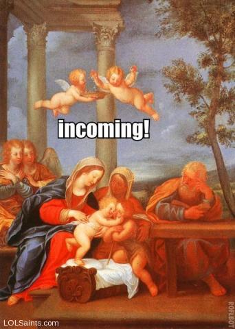 incoming! Cherubs above Holy Family and Jesus