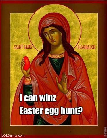 iz red, matches mai dress - Mary Magdalene with Egg