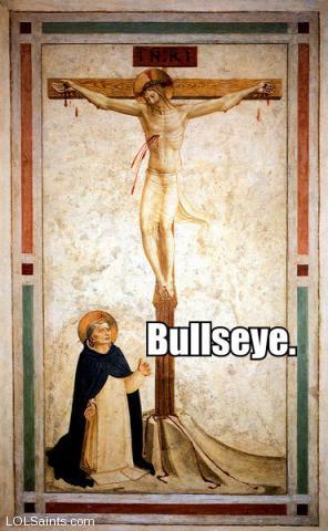 Bullseye - Saint Dominic at the foot of the Cross.
