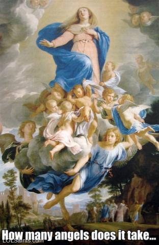Many angels carrying Mary to heaven, Assumption