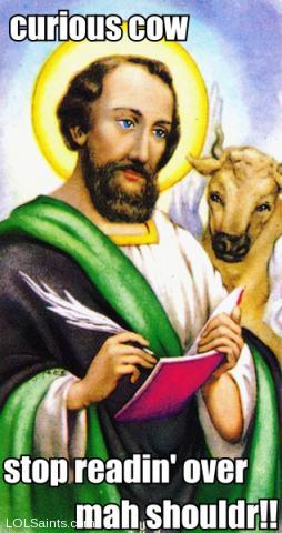 Saint Luke with Ox Cow Reading Gospel Over Shoulder